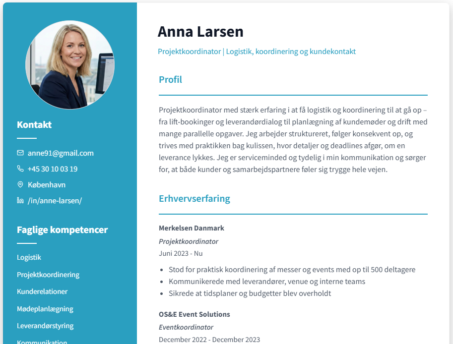 CV editor - Professional CV with drag & drop sections