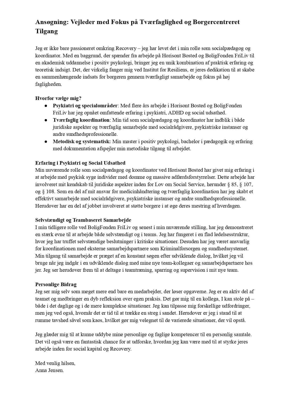 Vejleder ansøgning eksempel