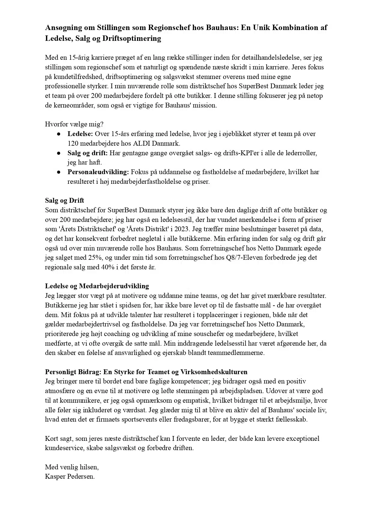 Regionschef ansøgning eksempel