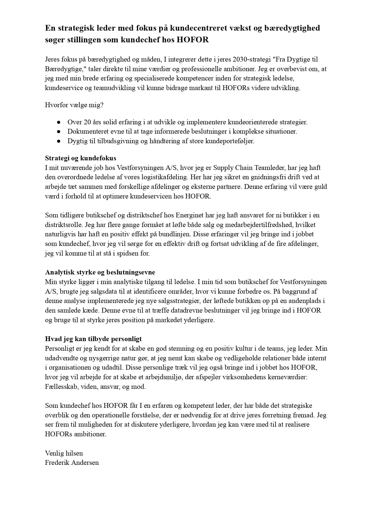 Kundechef ansøgning eksempel