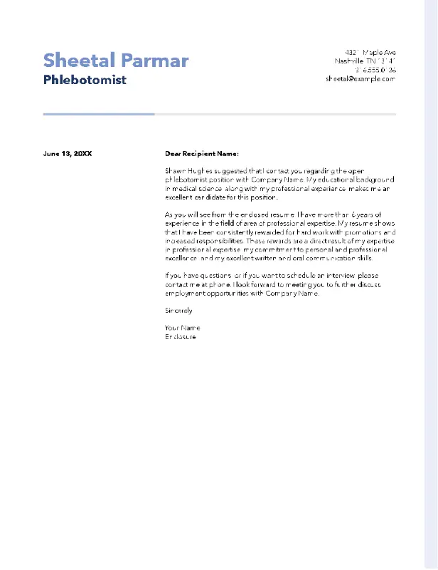 Phlebotomist ansøgning eksempel