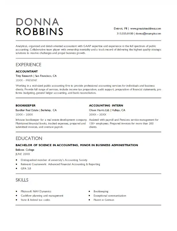 Klassisk regnskabs CV skabelon