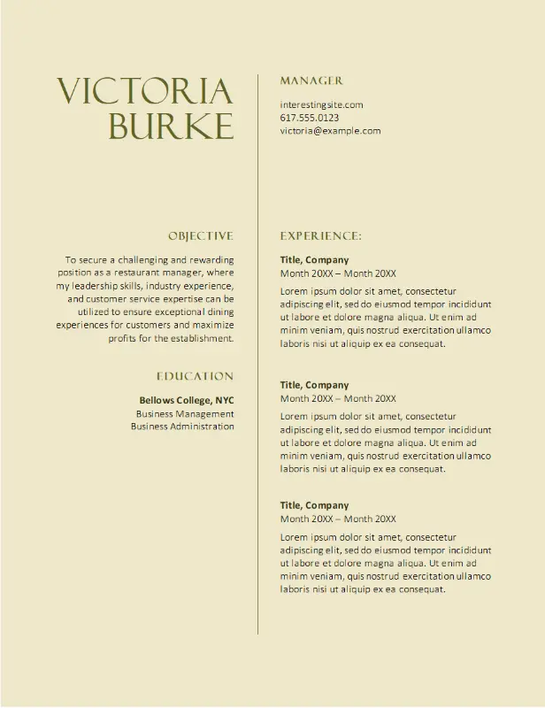 Klassisk madservice CV skabelon