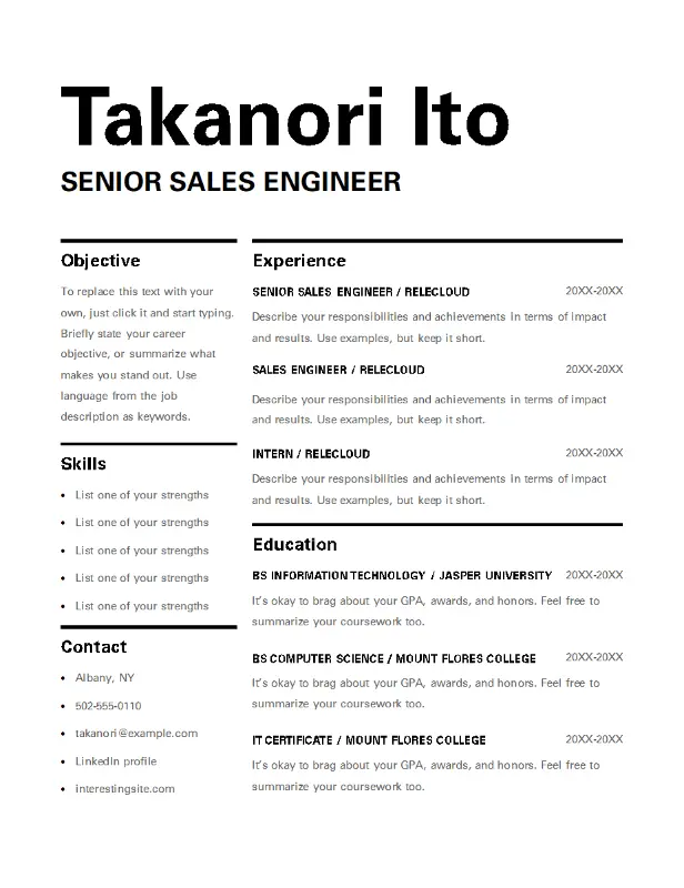 Bold Sales CV template