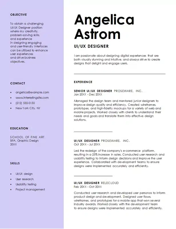 UI/UX Designer CV template