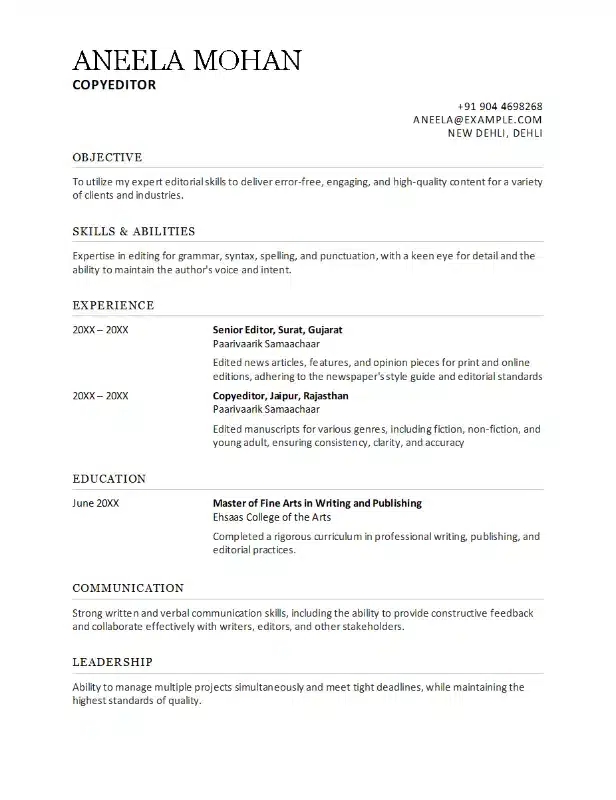 Enkel kronologisk CV skabelon