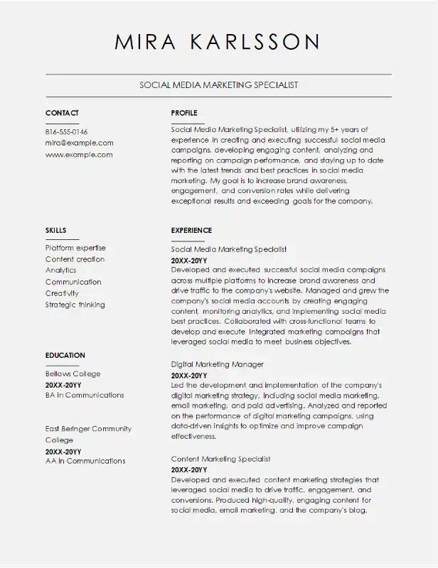 Social media marketing CV skabelon